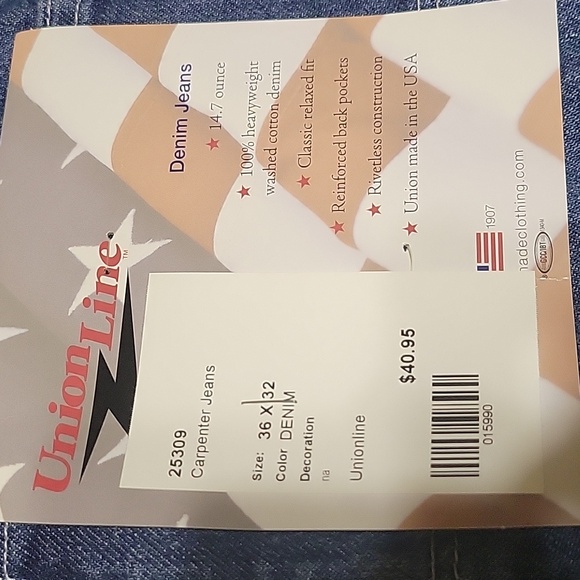 Men's Blue Jeans Union Line 36x32 - Picture 3 of 10